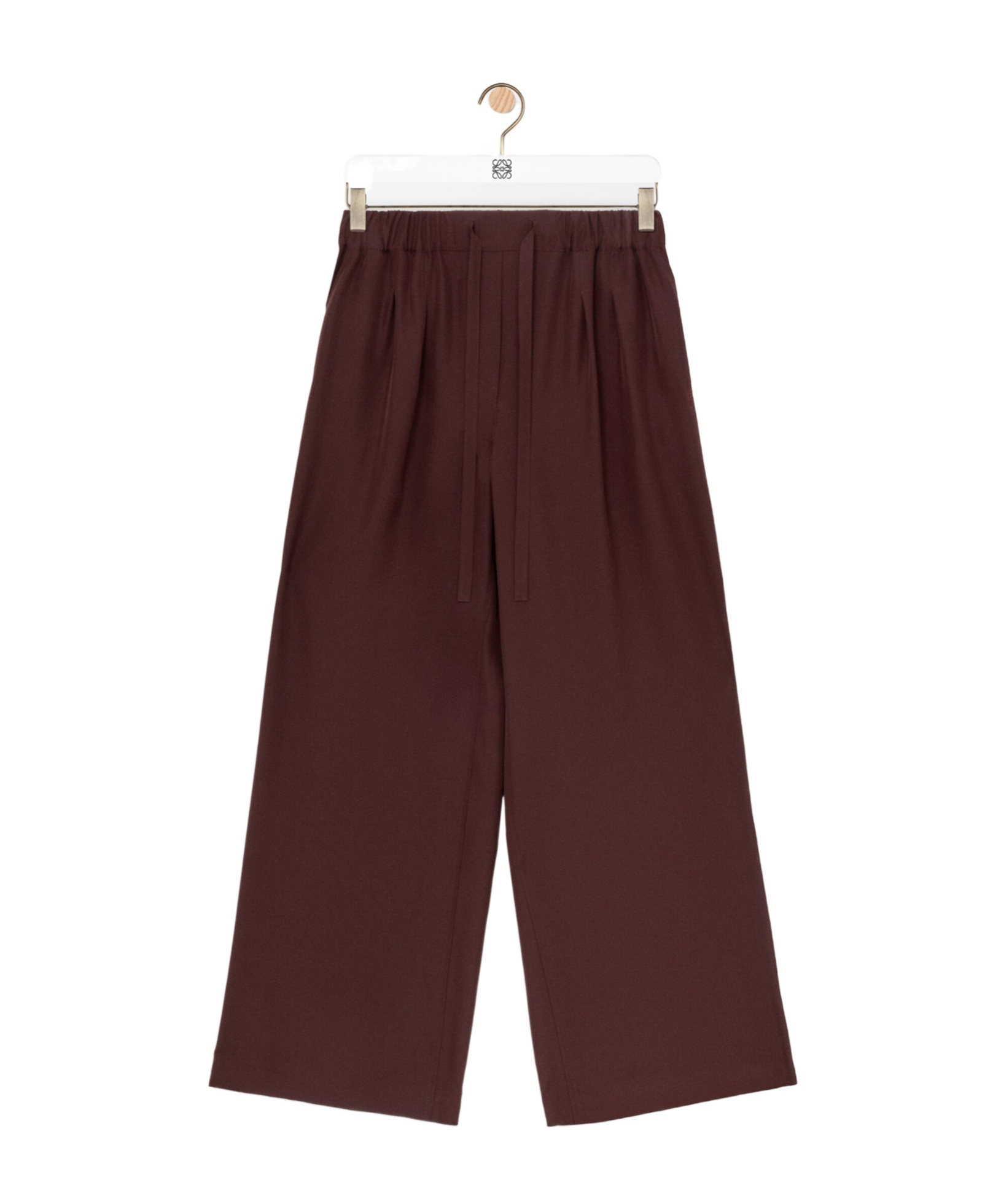 Loewe Womens Burgundy Anagram-logo Gathered-waist Silk-crepe Pyjama Trousers In Brown