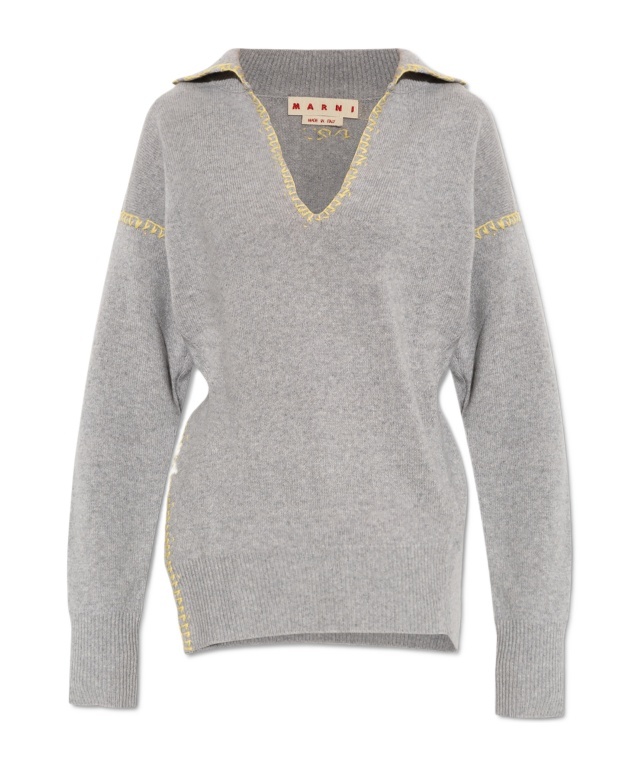 Marni Whipstitched Wool And Cashmere-blend Polo Sweater In Gray
