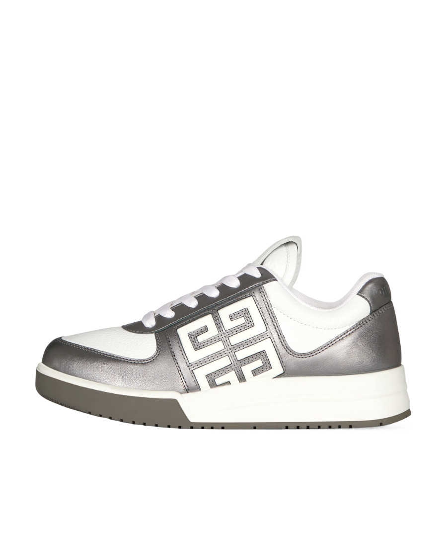 Givenchy Gunmetal & White G4 Laminated Leather Sneakers In White