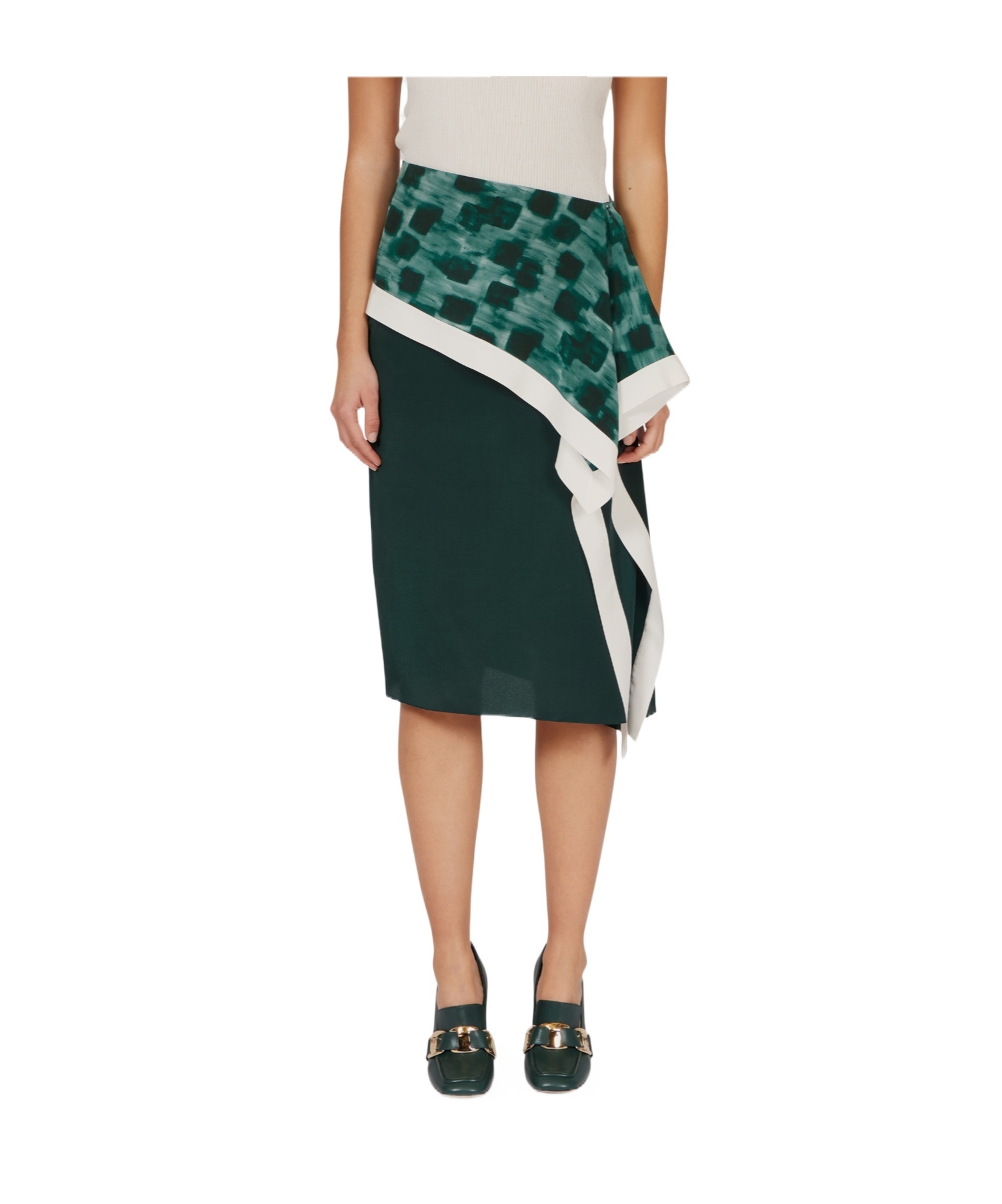 Ferragamo Asymmetric Skirt With Peplum Detail In Green