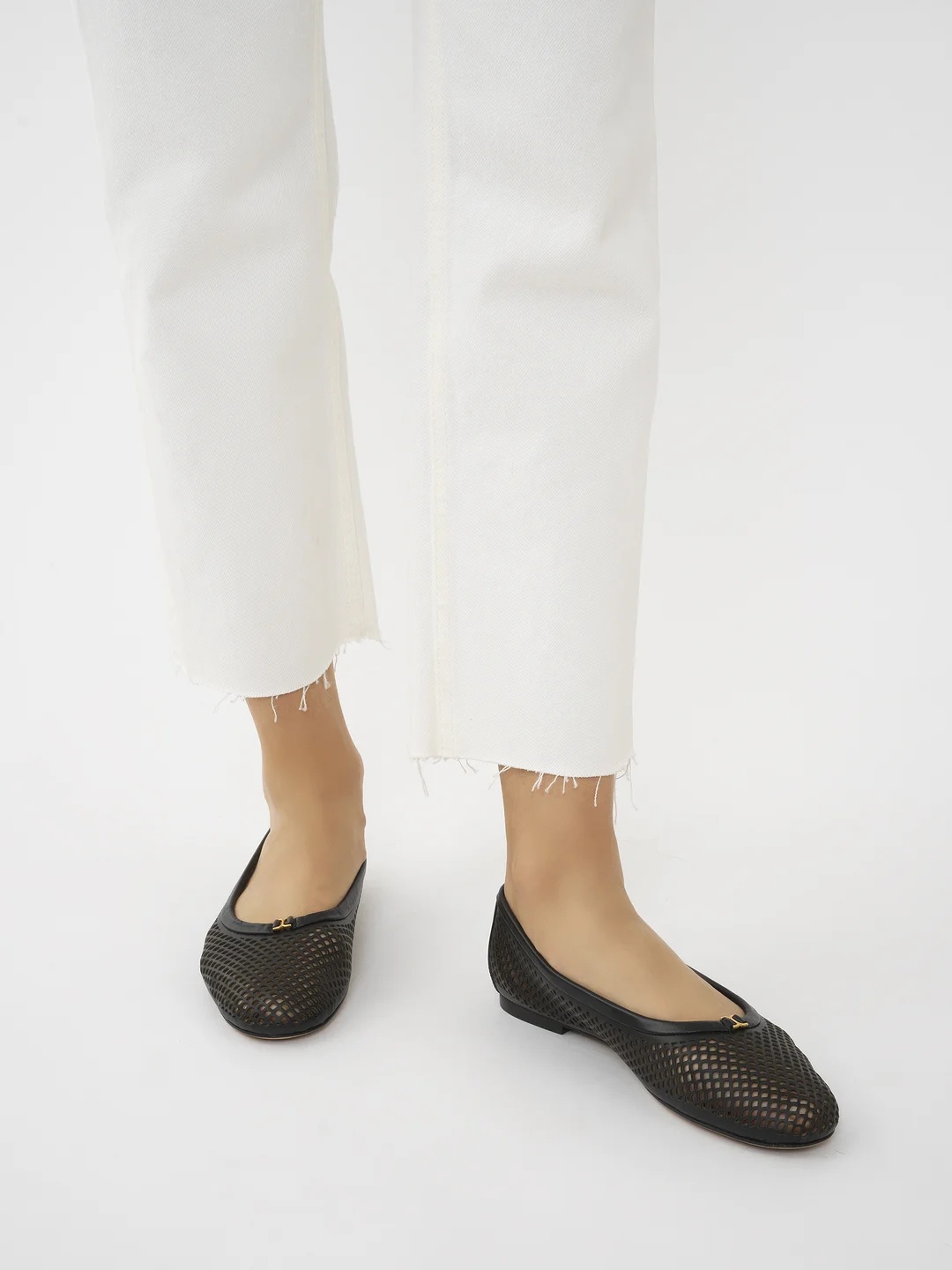 Chloé Marcie Leather Net Ballerina Flats In Black