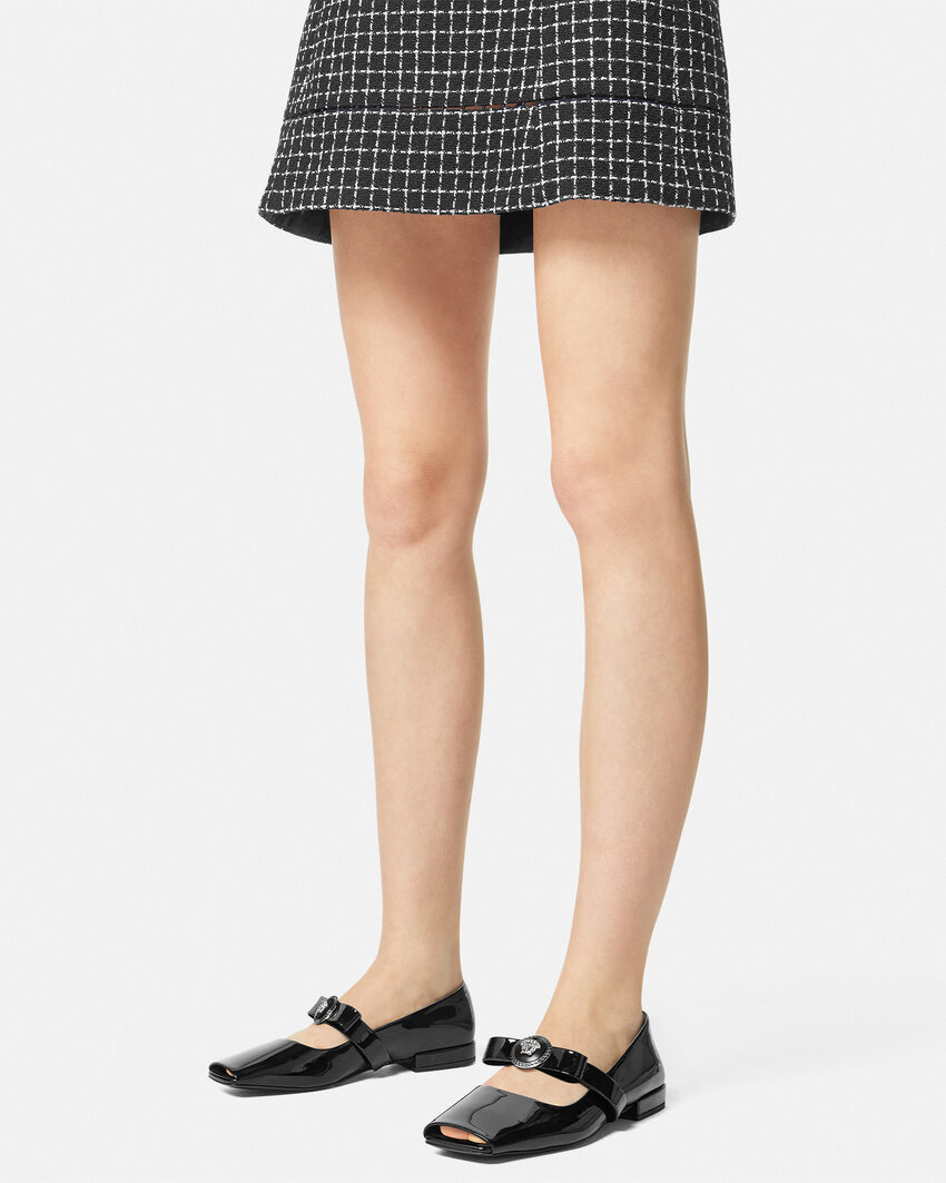 Versace Open-toe Ballet Flats In Gianni Ribbon In Black