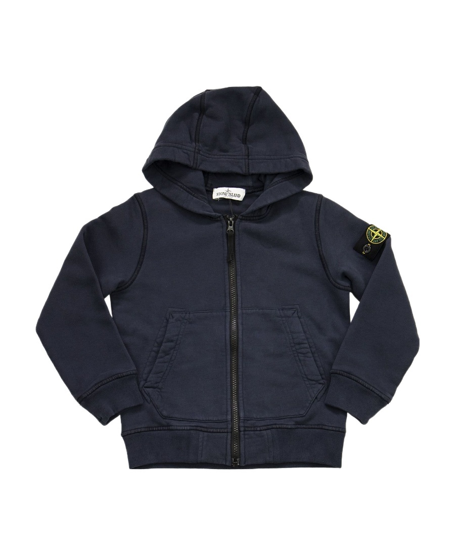 Stone Island Zip-up Cotton Hoodie In Blue