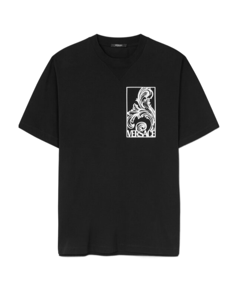 Versace Palmette Cotton T-shirt In Black