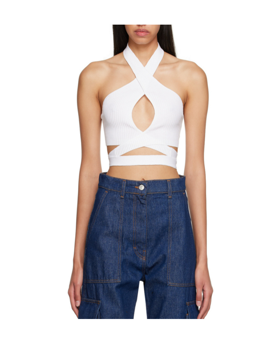 Msgm White Wrap Tank Top In Blue
