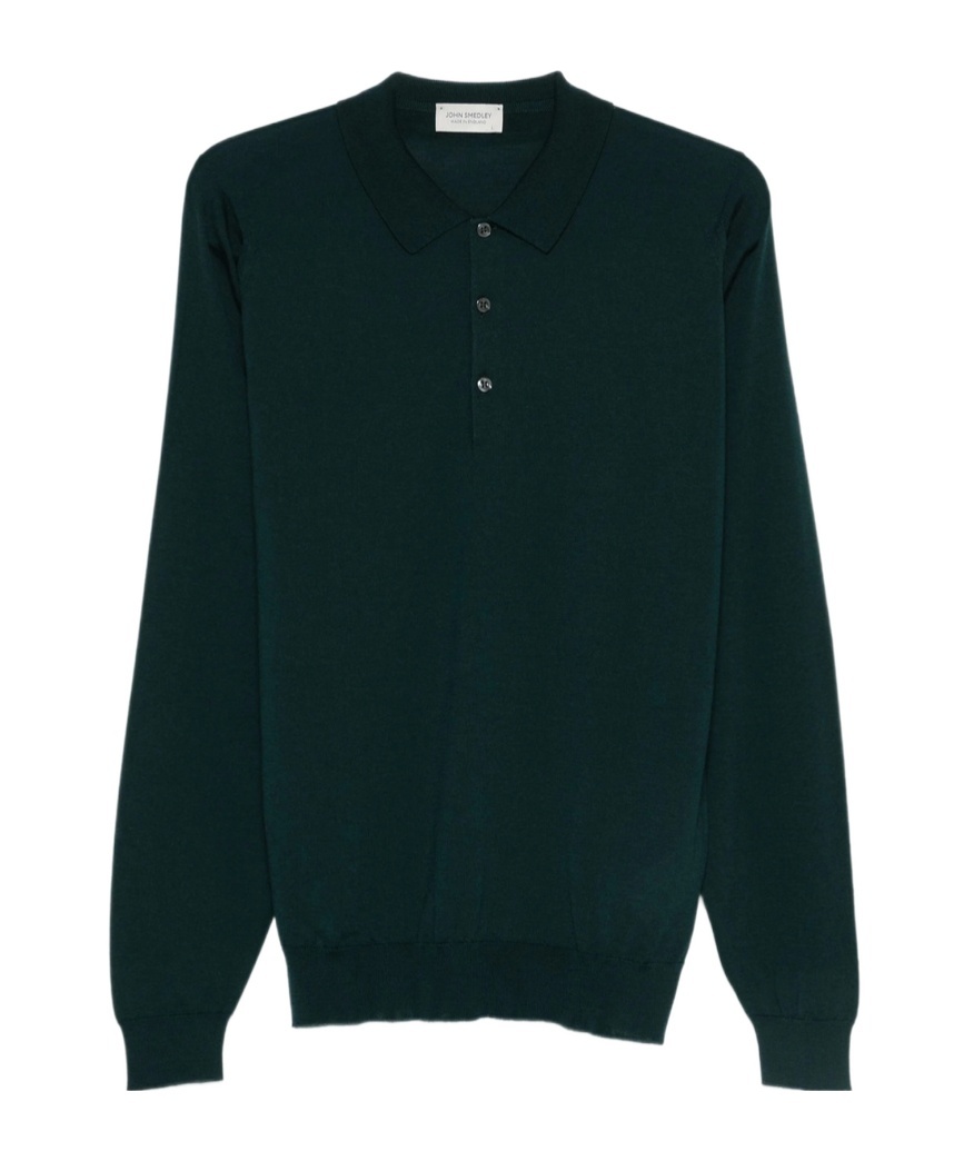 John Smedley Long-sleeved Polo Shirt In Green