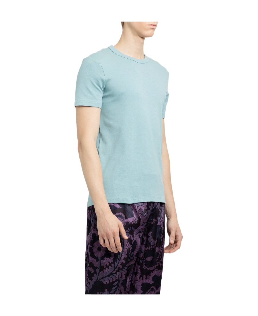 Tom Ford Mens Brand-embroidery Crewneck Woven T-shirt Glass Blue In Blue