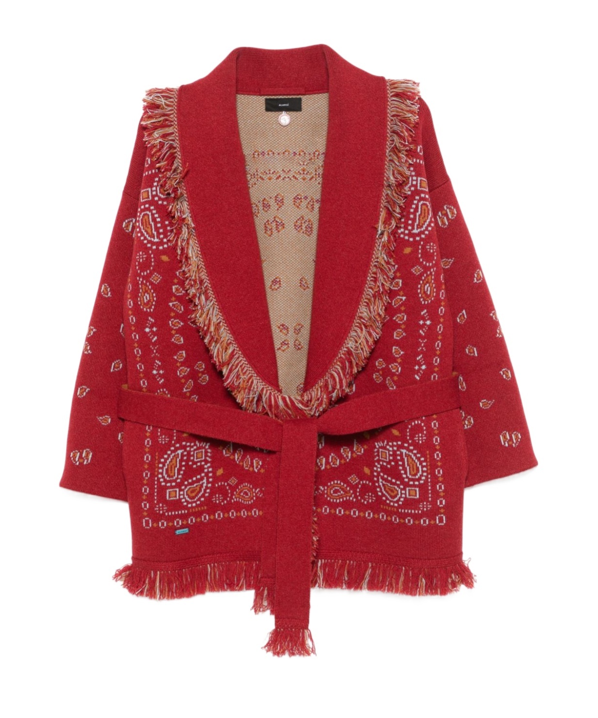 Alanui Cashmere Bandana Cardigan Fringe Detail In Red
