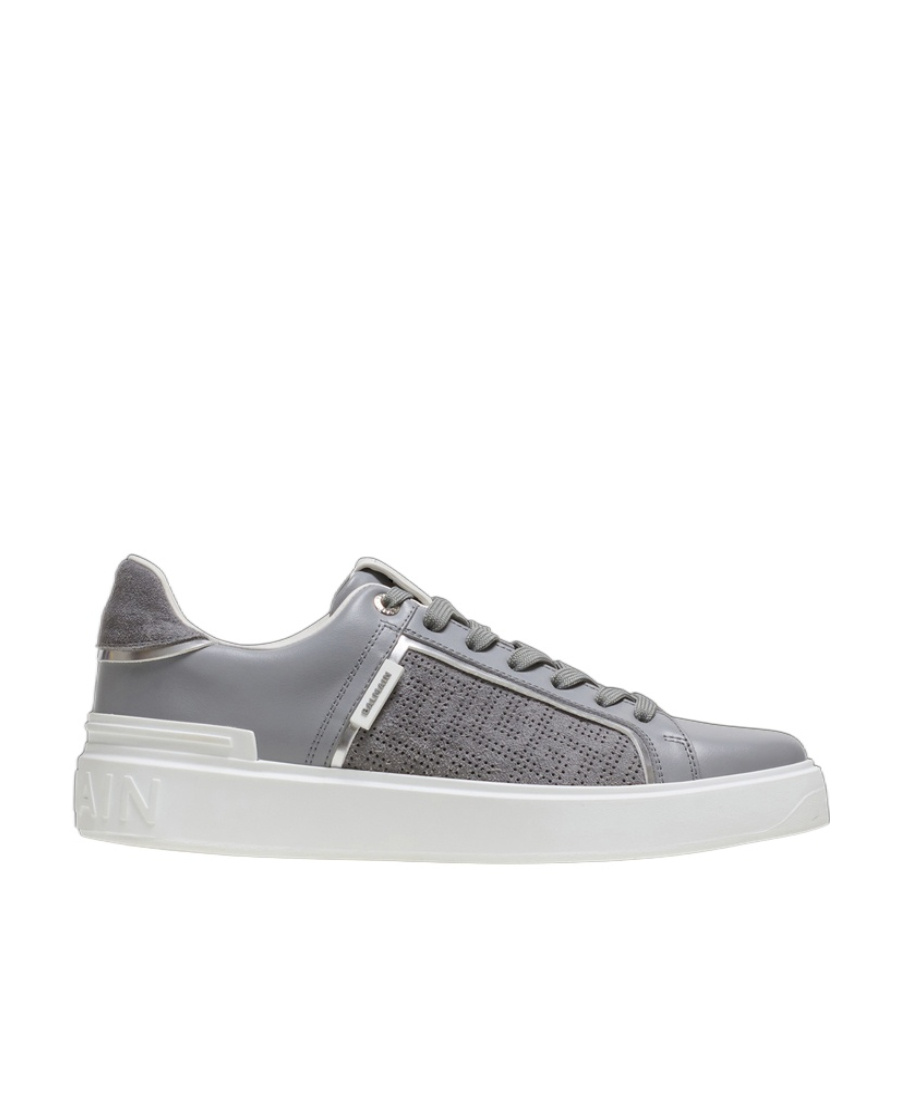 Balmain B-court Leather Sneakers In Gray