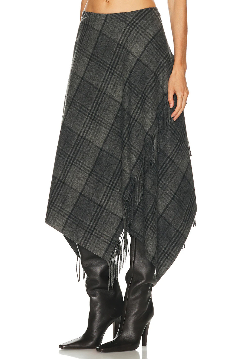 Ralph Lauren Dark Grey Check Pattern Wrap Skirt In Black