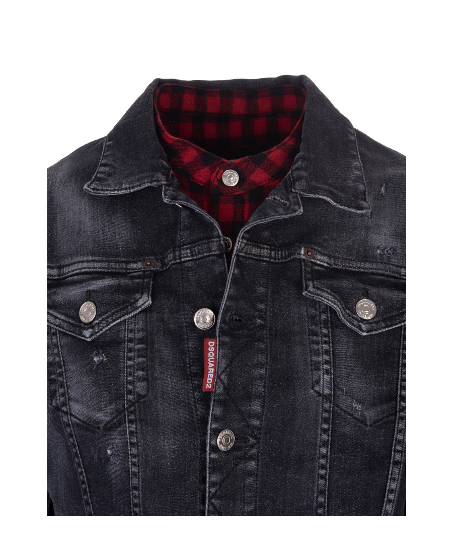 Shop Dsquared2 Shirt-insert Denim Jacket In Black