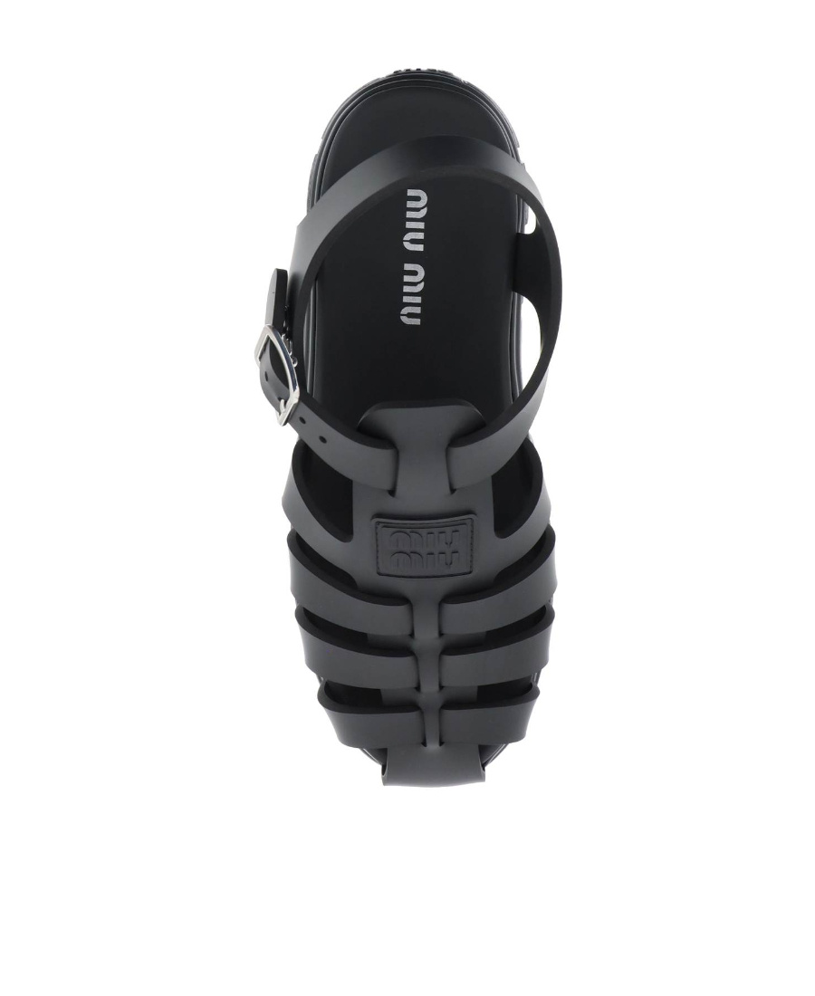 Miu Miu Logo-embossed Chunky Caged Sandals In Black