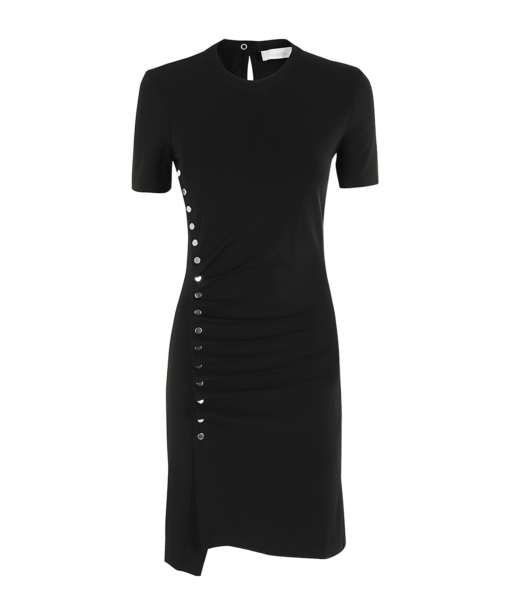 Rabanne Side Snap Ruched Asymmetric Minidress In Black