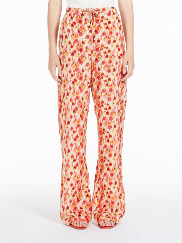 Max Mara Floral Printed Casual Pants In Nude