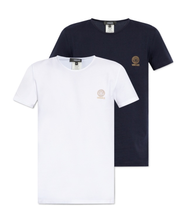 Versace White Crewneck T-shirt With Medusa Print On The Front In Cotton Stretch Man In White
