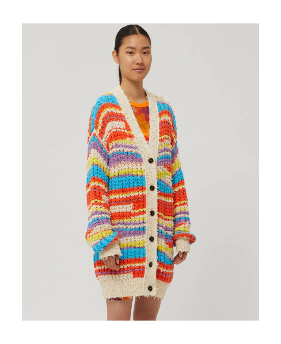 Msgm Striped Chunky Knit Cardigan In Multicolor