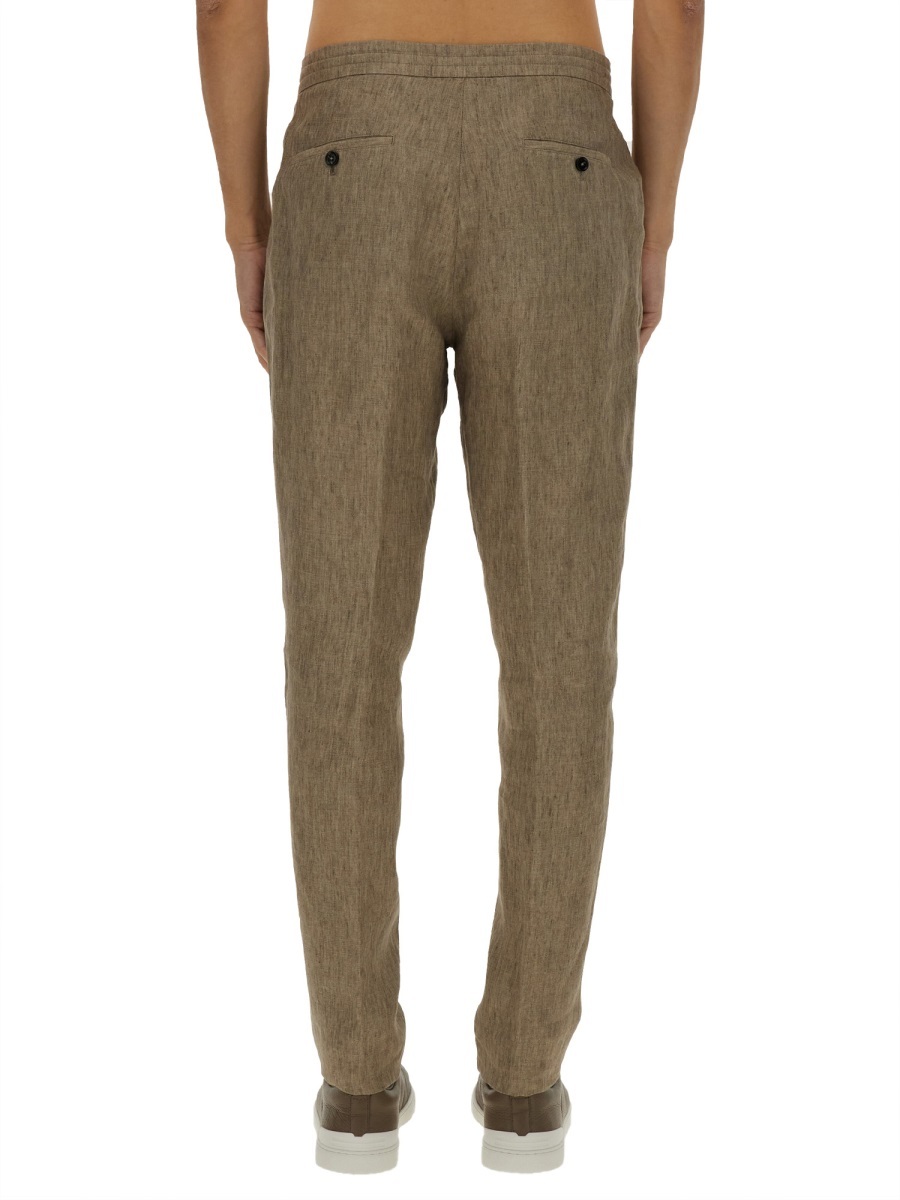 Zegna Linen Jogger Pants In Brown