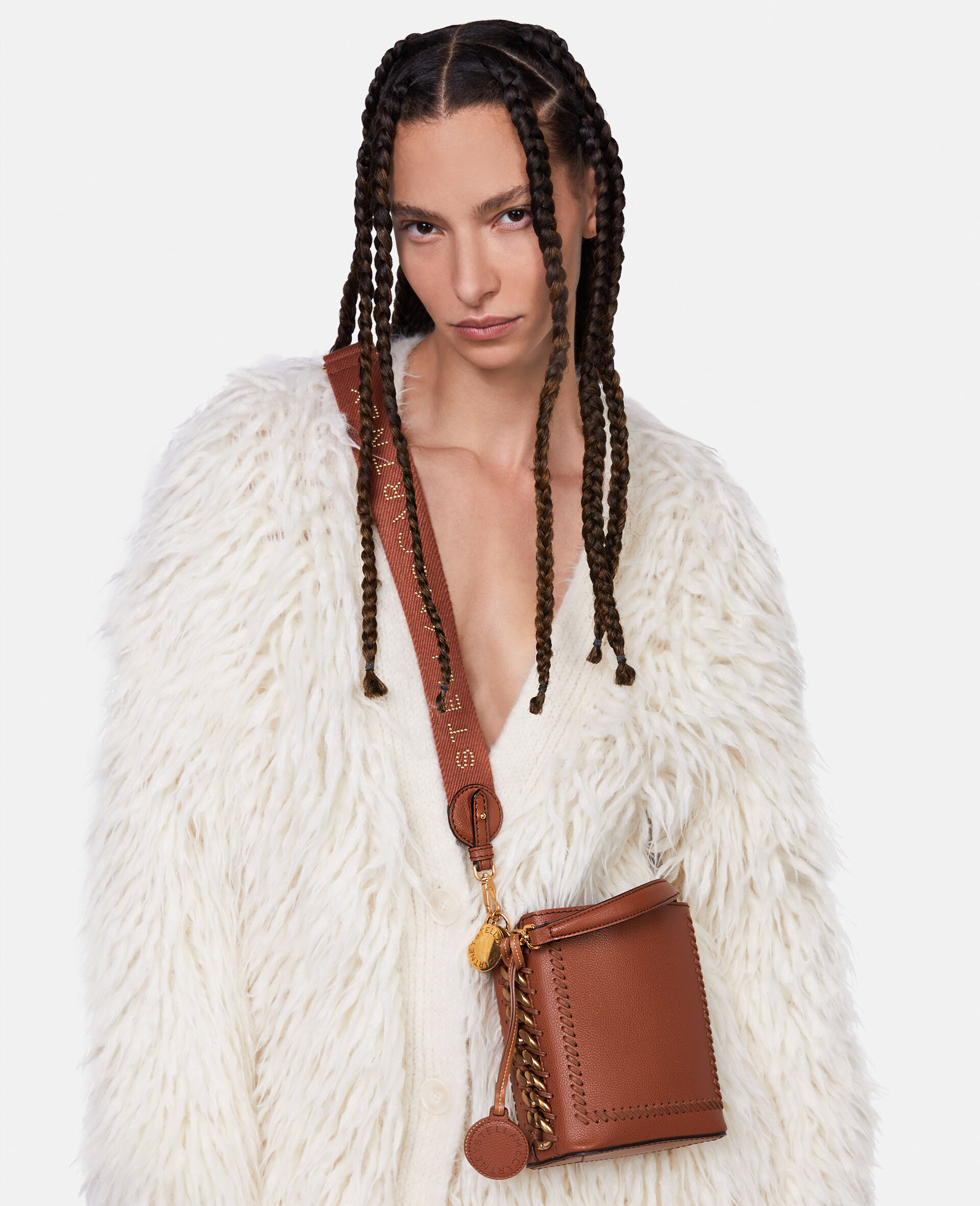 Stella Mccartney Frayme Mirum Mini Square Bucket Bag In Brown