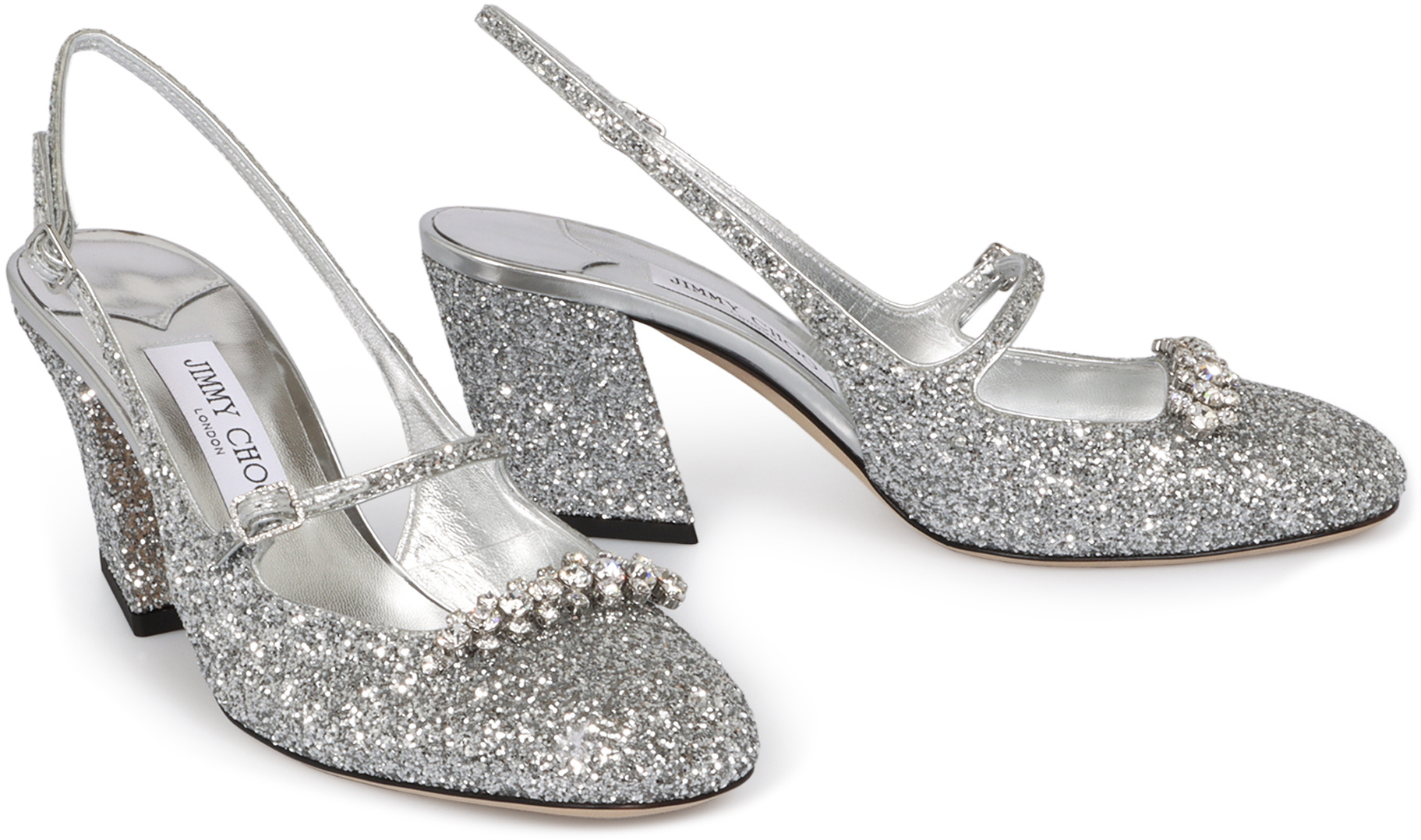 Jimmy Choo Round Toe High Heel Sandals In Silver