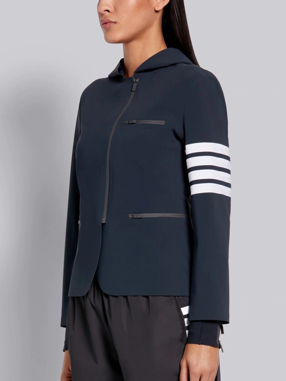Thom Browne 4-bar Tech Compression Zip-up Jacket In Black