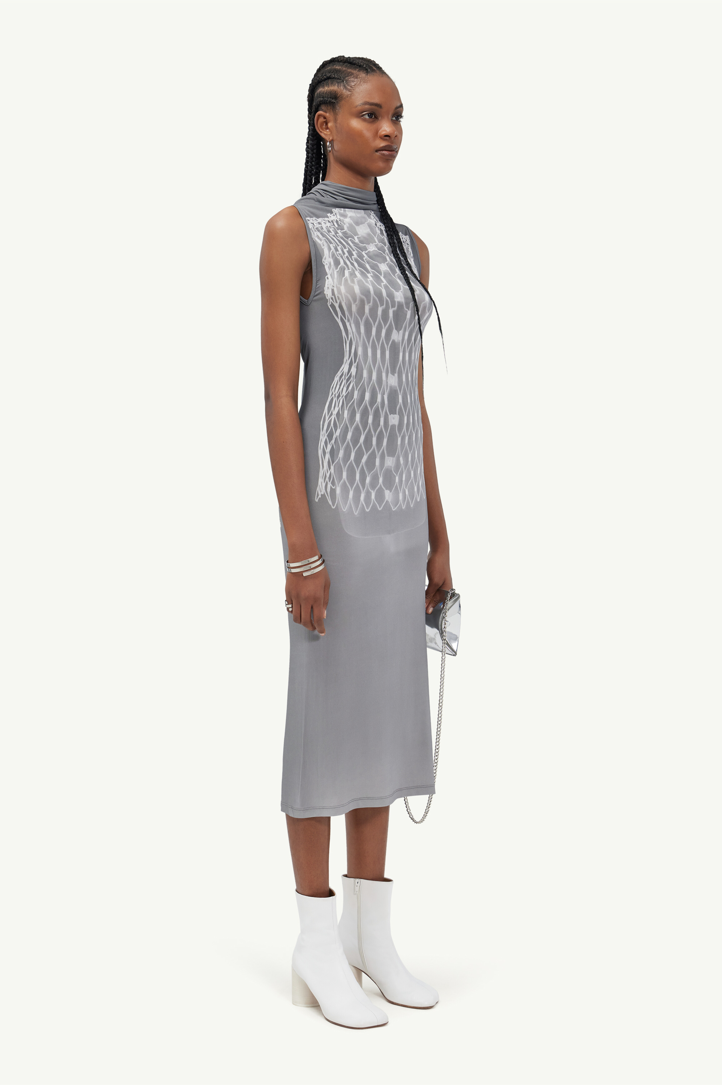 Mm6 Maison Margiela Midikleid Mit Grafischem Print In Gray