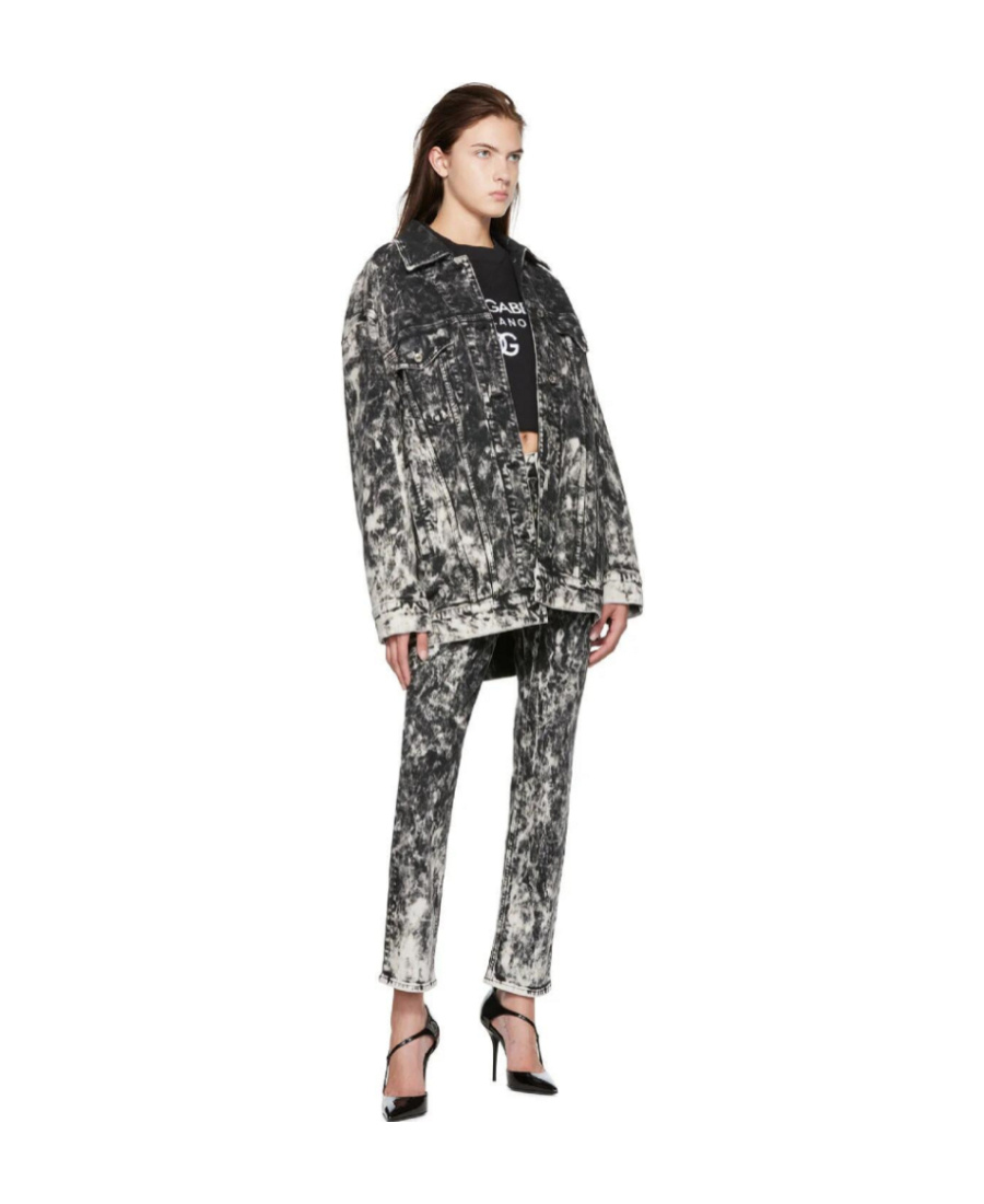 Dolce & Gabbana Marbled-print Denim Jacket In Black