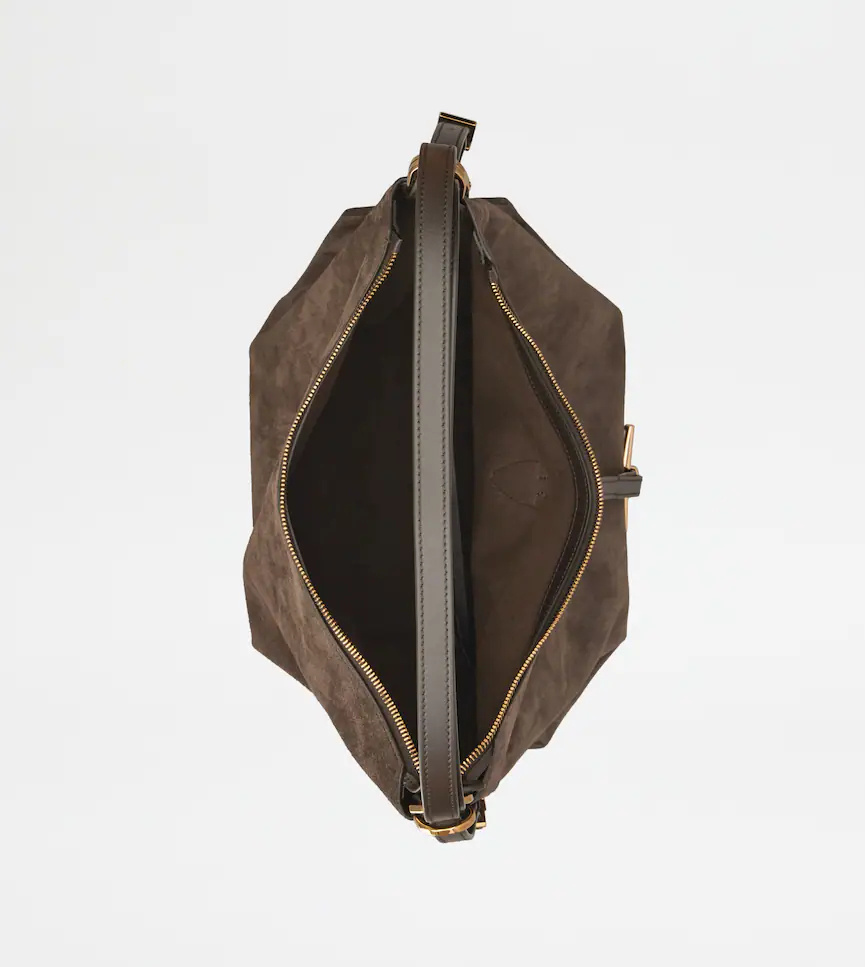 Tod's T Timeless Shoulder Bag In Suede Medium In Brown