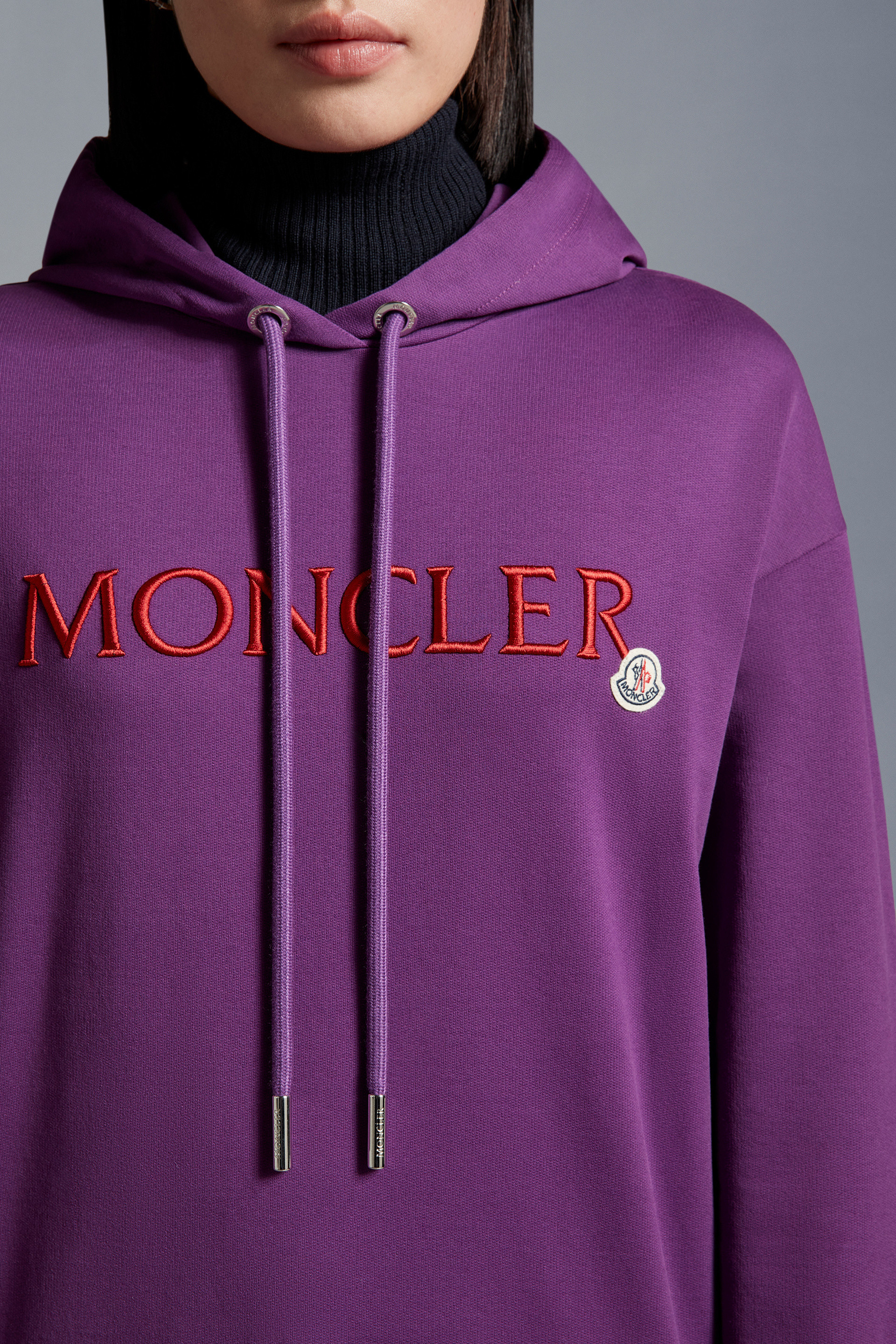 Moncler Logo-embroidered Cotton Hoodie In Purple