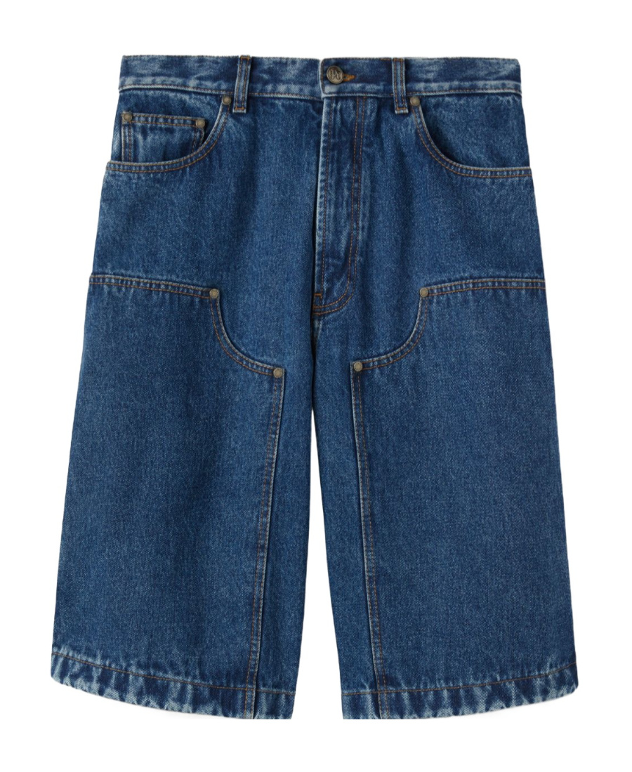 Palm Angels Monogram-embroidered Denim Shorts In Blue