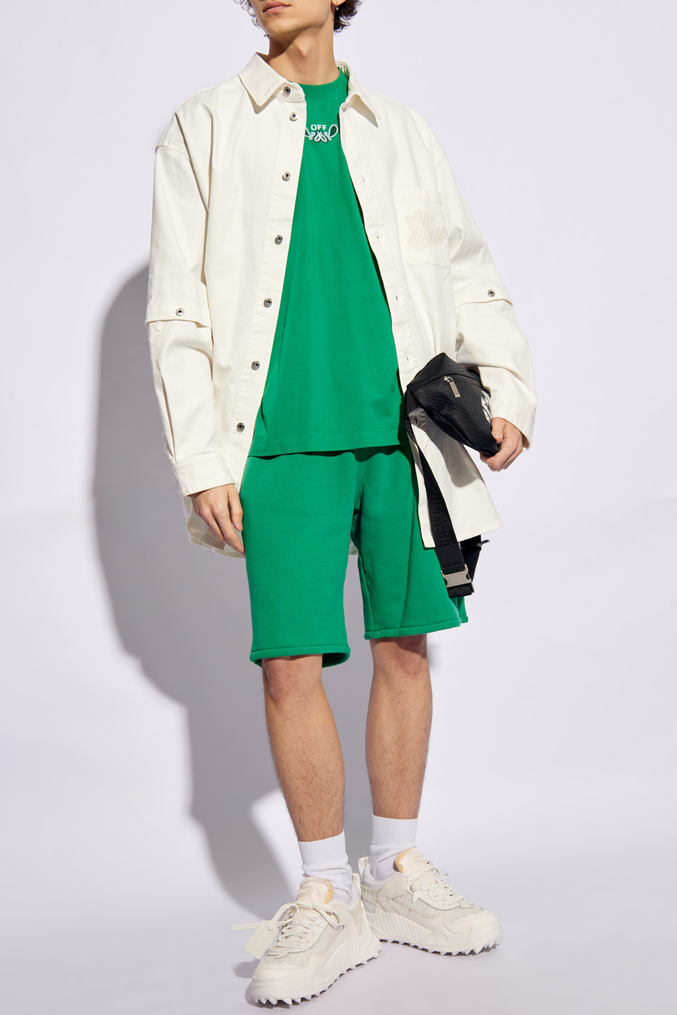 Off-white Arrows-embroidered Track Shorts In Green