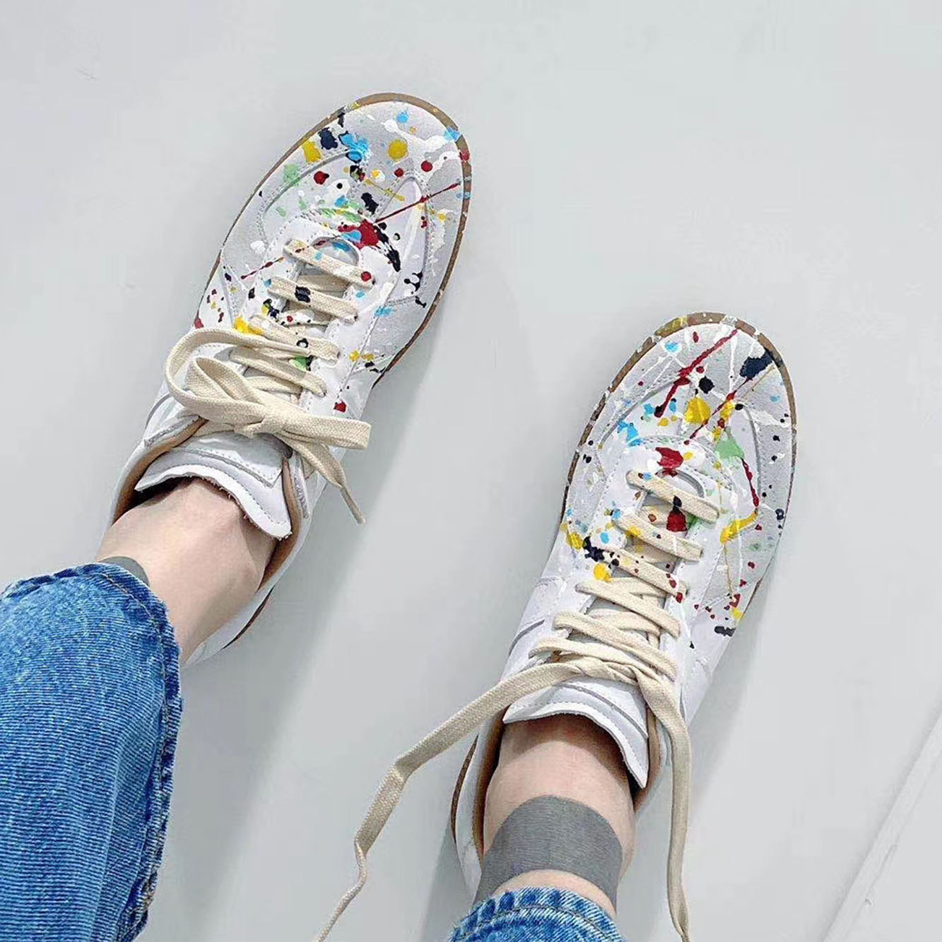 Maison Margiela Paint Splatter Sneakers In White