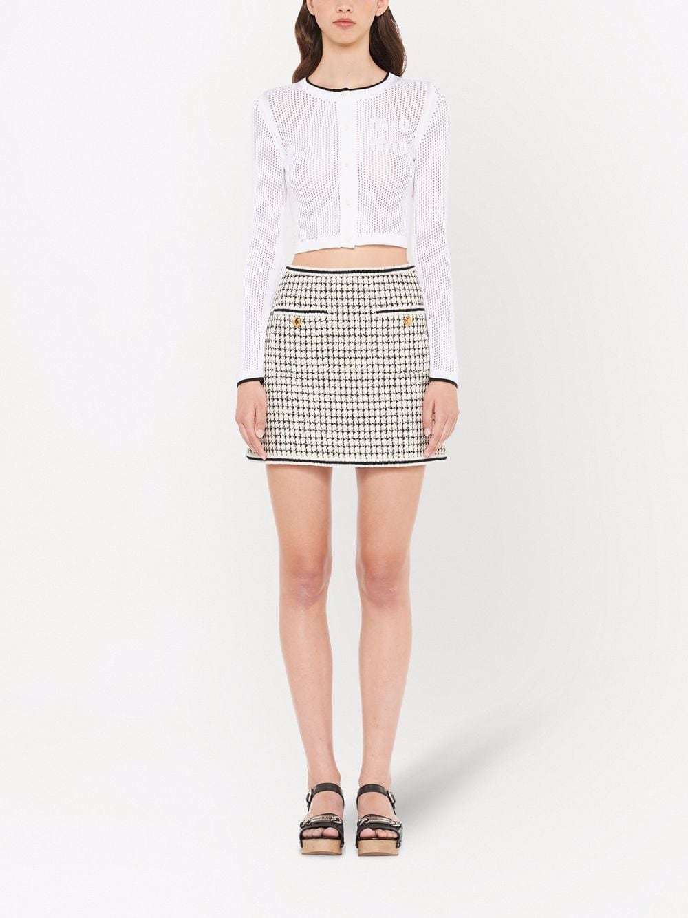 Miu Miu Checked Tweed Skirt In White