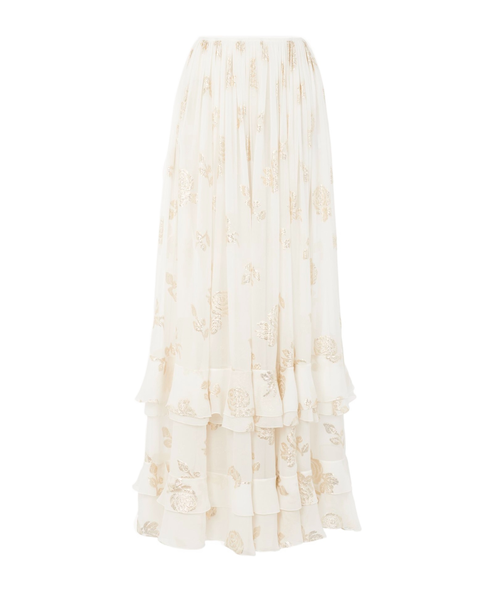 Chloé Metallic Silk Jacquard Maxi Skirt In Coconut Milk Color