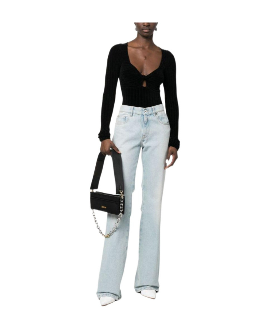 Msgm Twist-front Ribbed Long-sleeve Top In Black