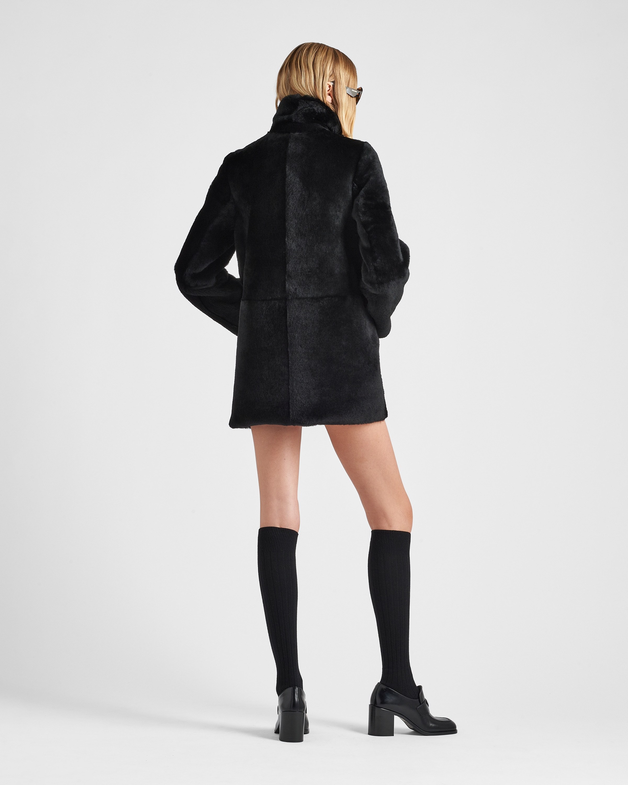 Prada Shearling Fur Coat In Black