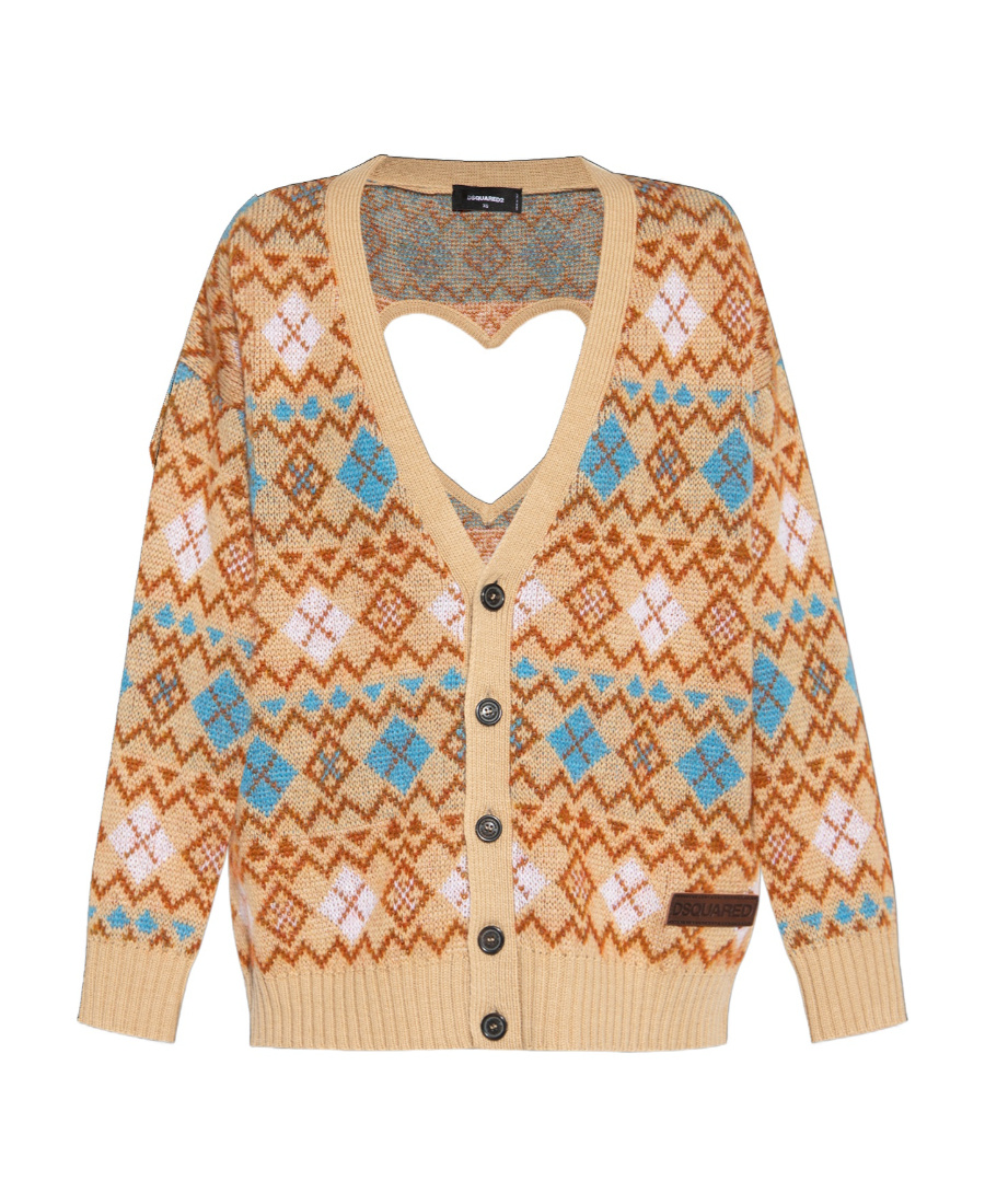Shop Dsquared2 Geometric-print Wool Cardigan In Nude