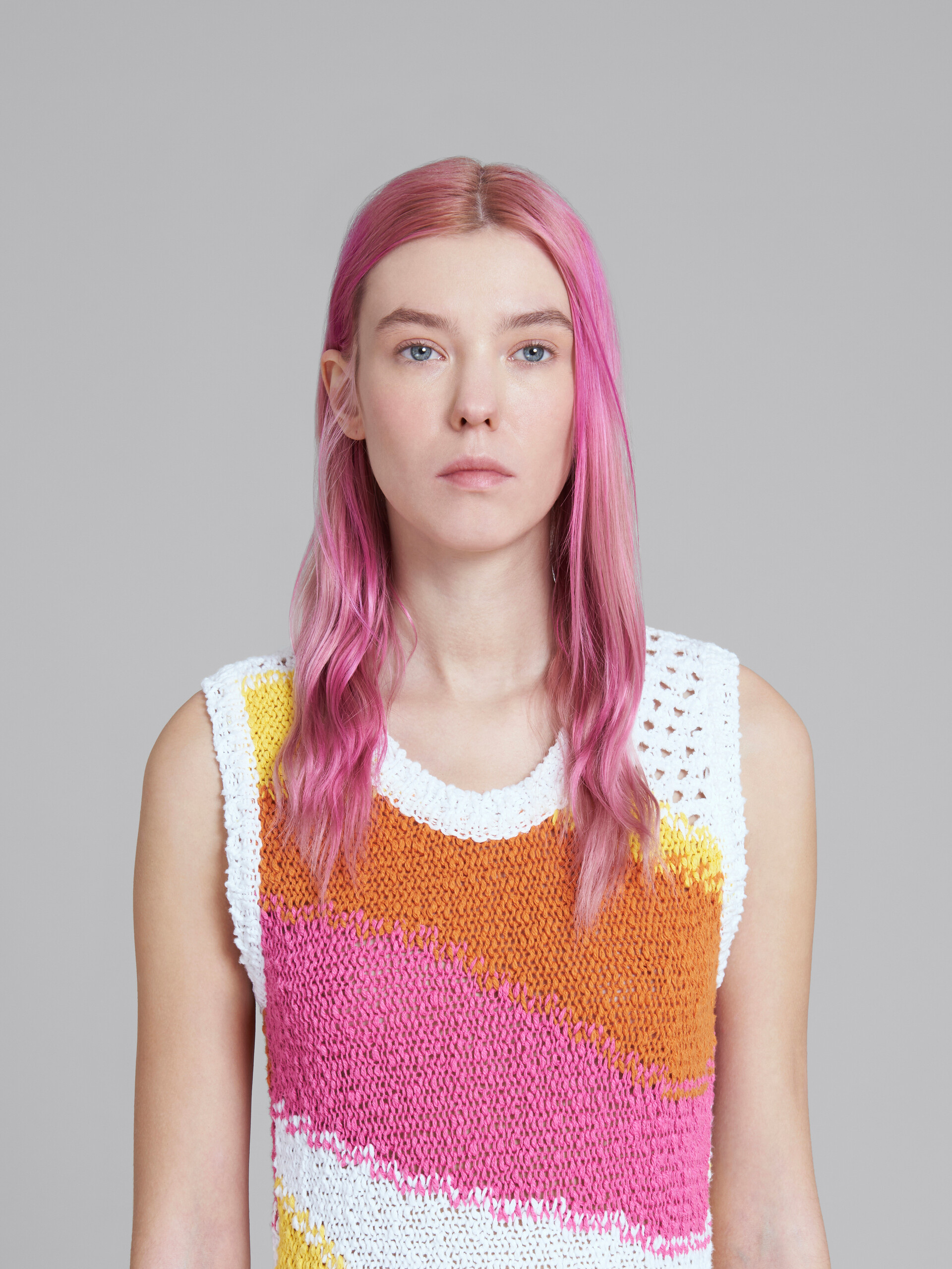 Marni Wavy Crochet Knit Sleeveless Dress In Multicolor