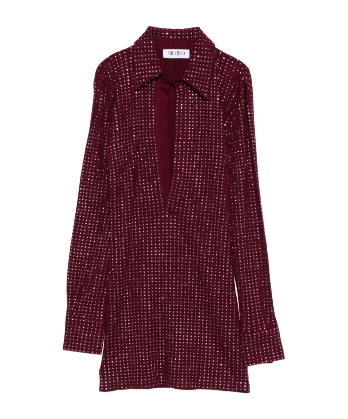 Attico Embellished Collared Dress In Burgundy