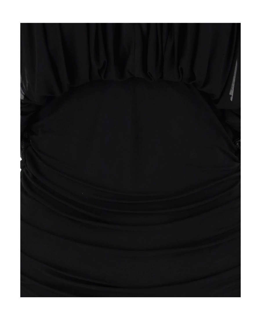 Saint Laurent Ruched V-neck Mini Dress In Black