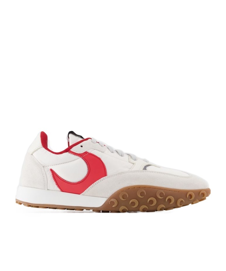 Marine Serre White Recycled Nylon And Leather Sneakers With Crescent Moon Motif In White