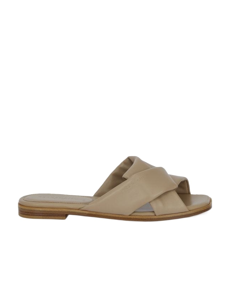 Ferragamo Nappa Slippers With Origami Tied Band In Nude