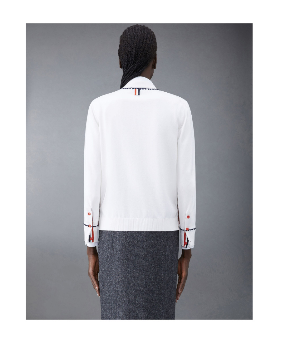 Thom Browne V-neck Cotton Cardigan In White