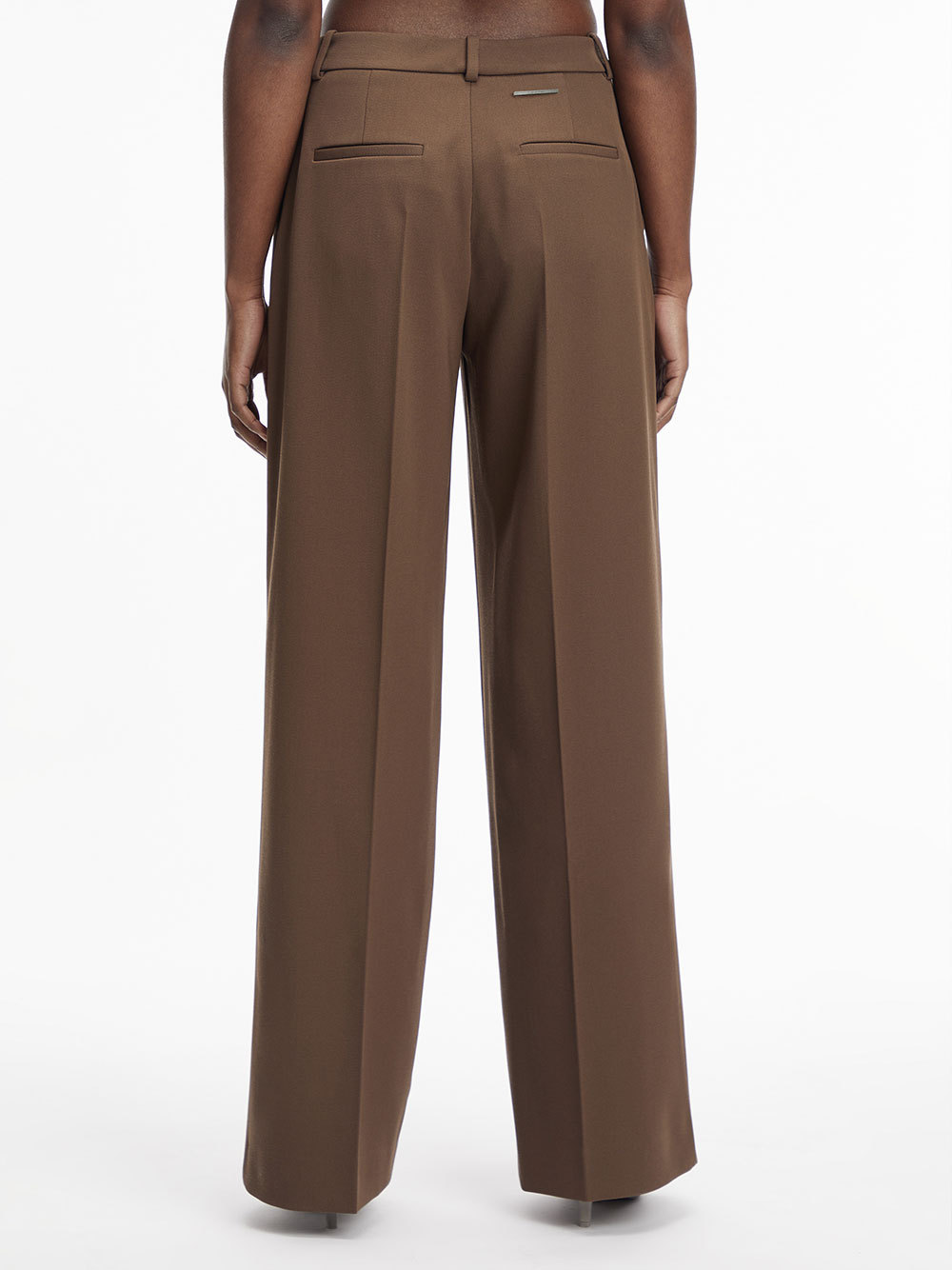 Shop Calvin Klein Wool Wide-legged Casual Trousers In Green