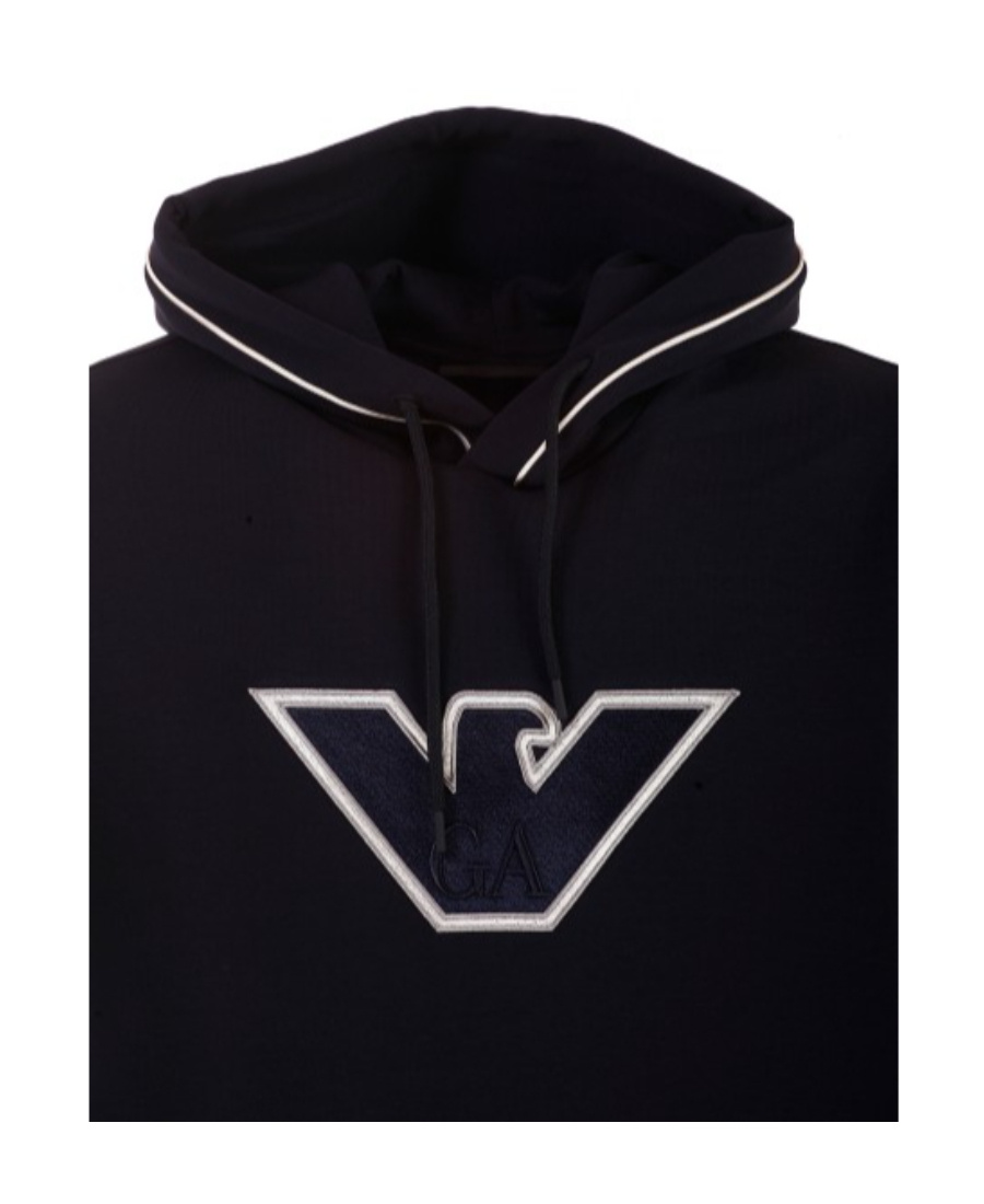 Emporio Armani Logo-embroidered Stretch-cotton Hoodie In Black