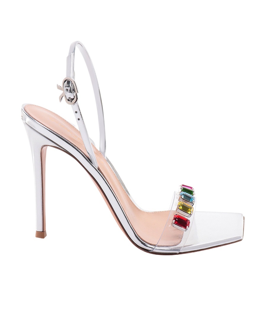 Gianvito Rossi Crystal Embellished Transparent Strap Sandals In White
