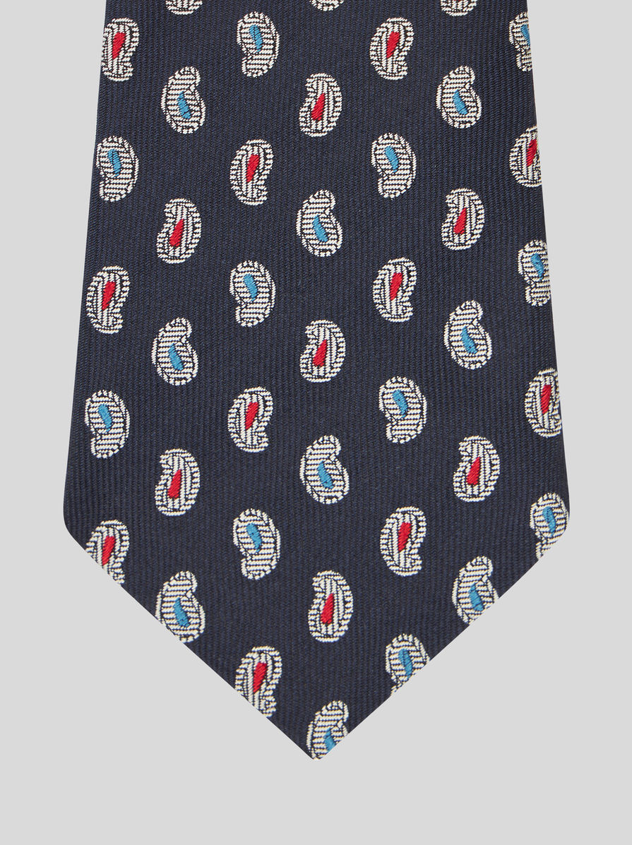Etro Pointed Tie In Navy Blue/multicolour