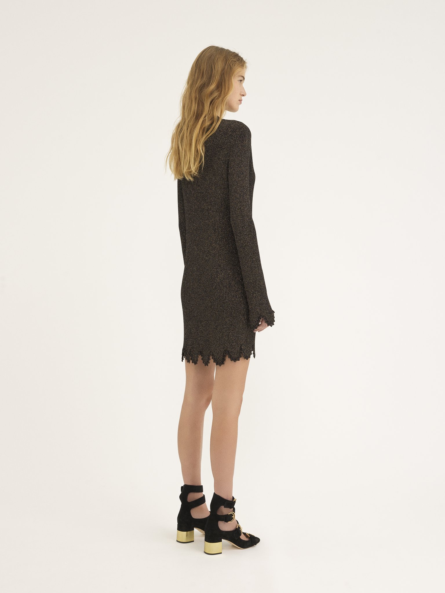 Chloé Robe Festonnée En Maille De Viscose Mélangée Femme Noir Taille S 100% Viscose In Black