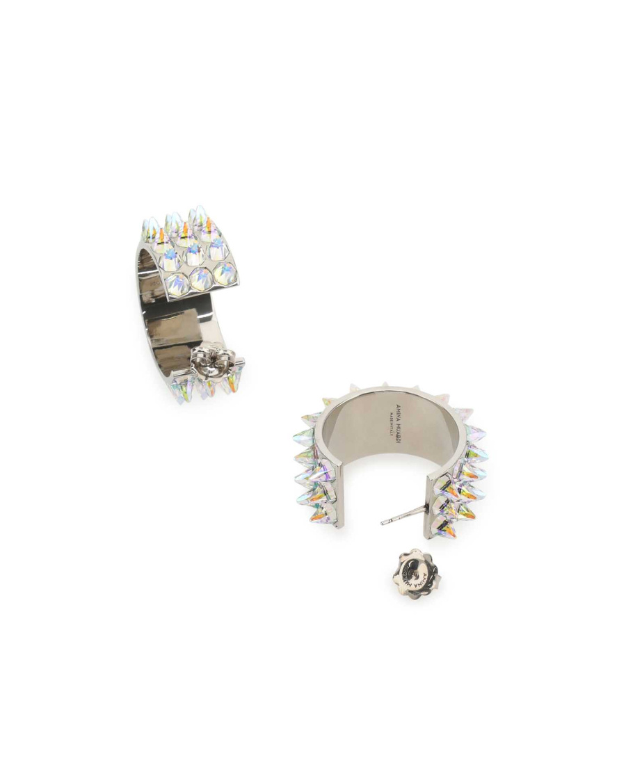 Amina Muaddi Silver Embellished Studded Earrings In White