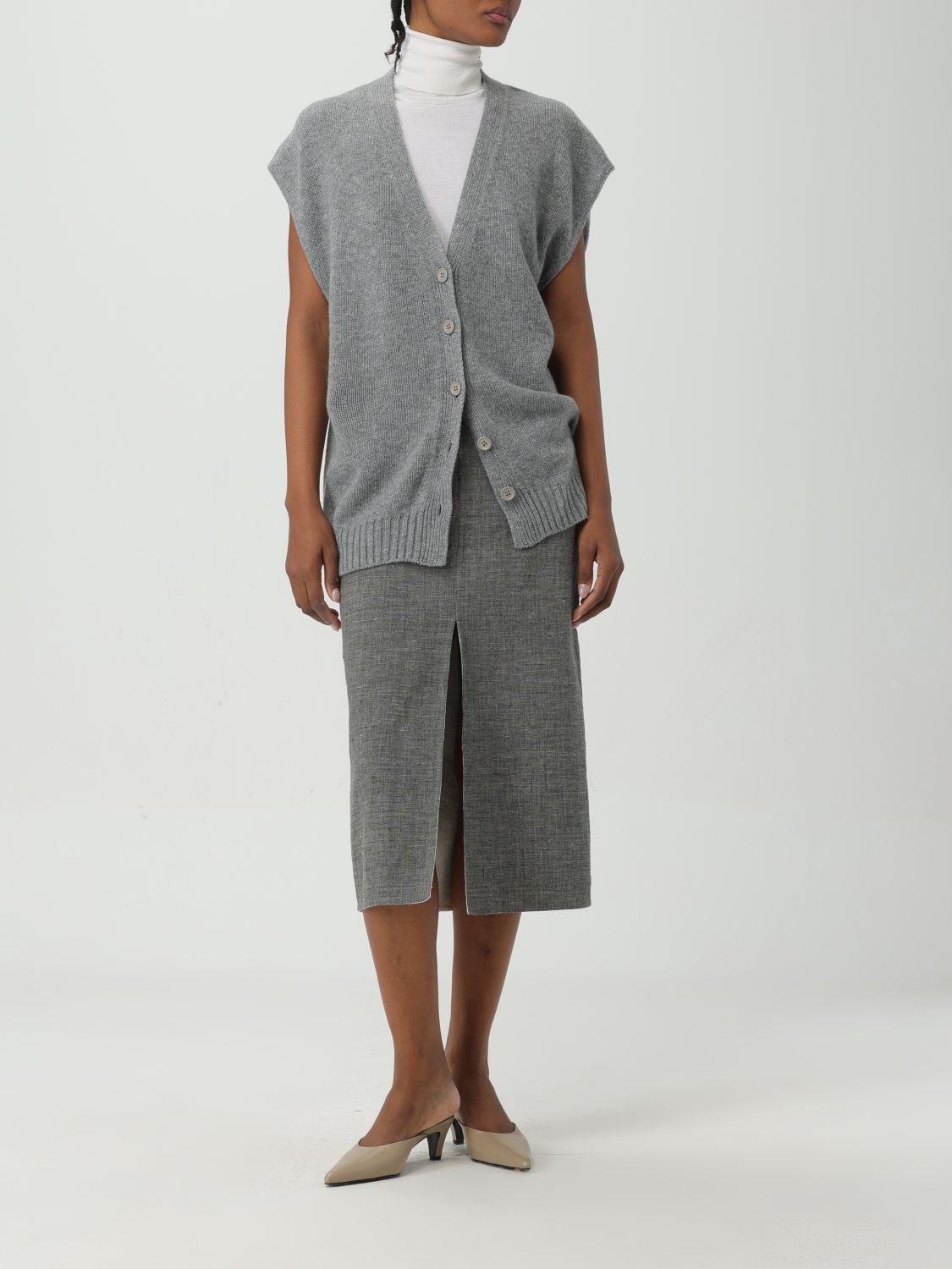 Shop Fabiana Filippi Mixed-color Pencil Skirt In Gray