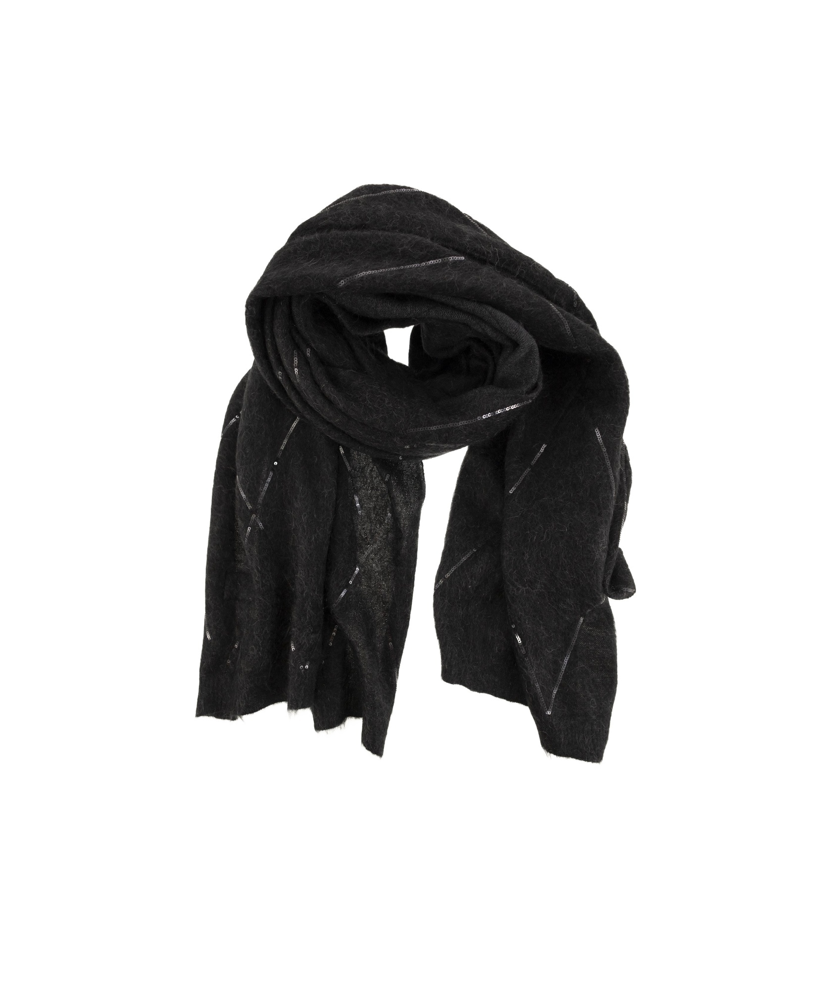 Brunello Cucinelli Luminous Diamond-pattern Scarf With Micro-sequins 66 X 218 Cm In Black